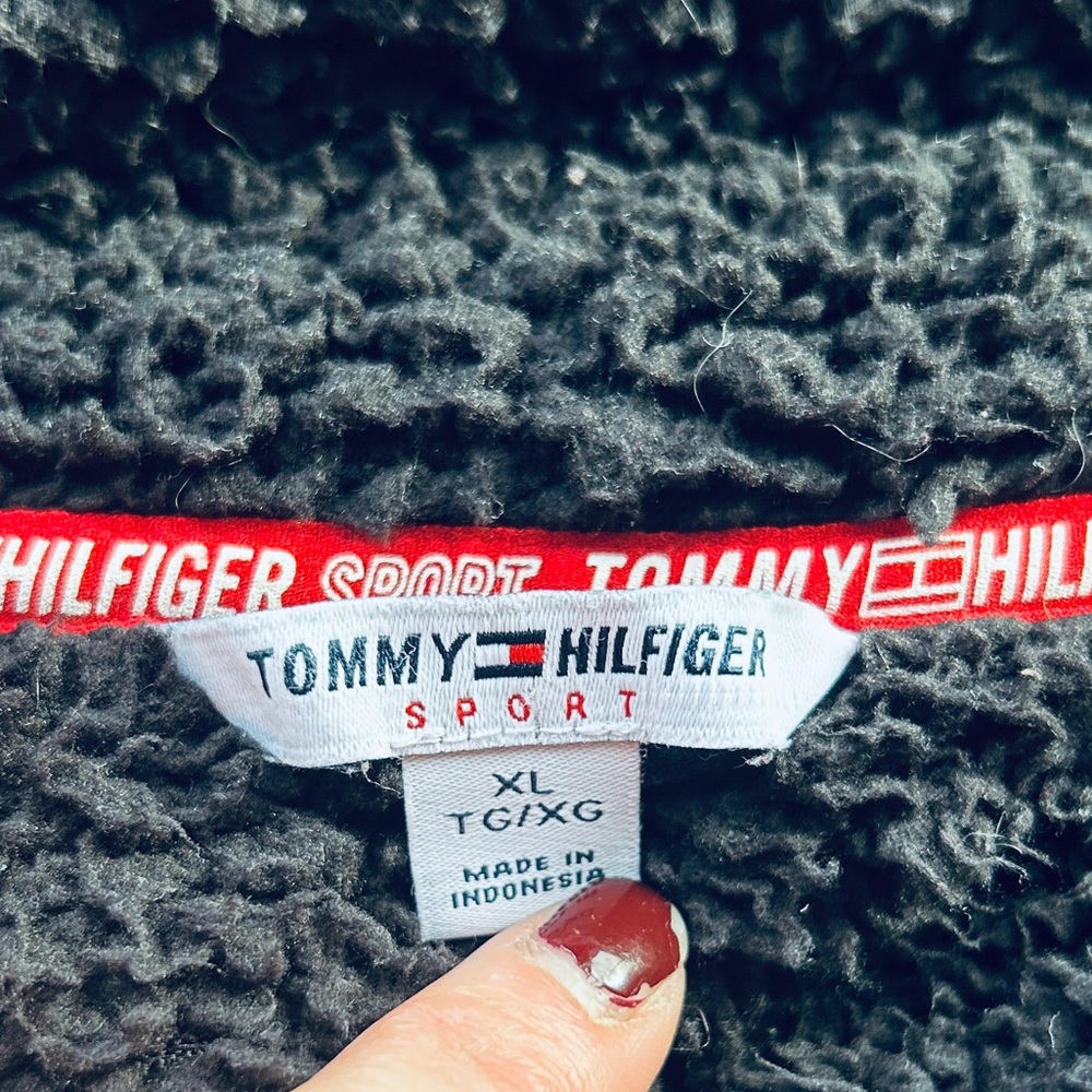 Tommy Hilfiger Sherpa Fleece Quarter Zip Pullover Colorblock Black Red Kids XL - Picture 11 of 12